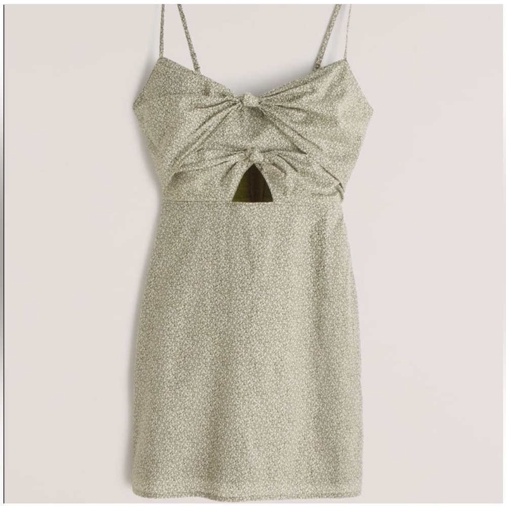 Abercrombie Double Knot-Front Cutout Mini Dress in olive green. Size M Tall 🎀